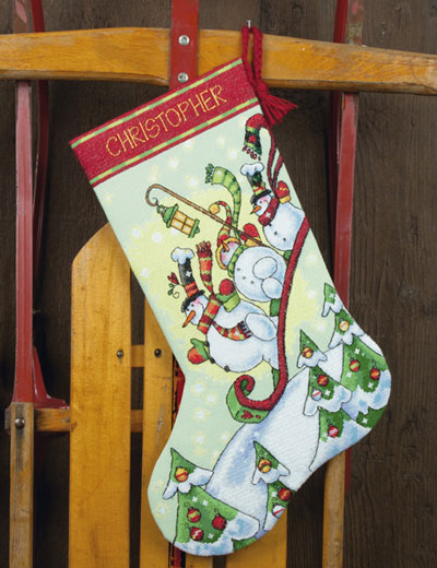 Chaussette Sledding Snowmen