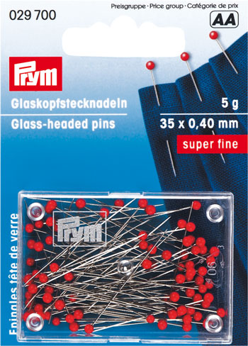 Épingles tête de verre rouges 0,40 x 35 mm 5gr.