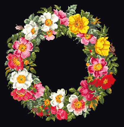 Coussin Roses Wreath - Noir