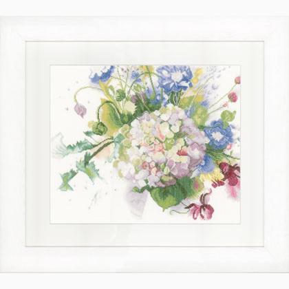 Kit Point De Croix Hortensia Bleu - Marque Joy Sunday, Inclus Aiguille, Fil Et Toile