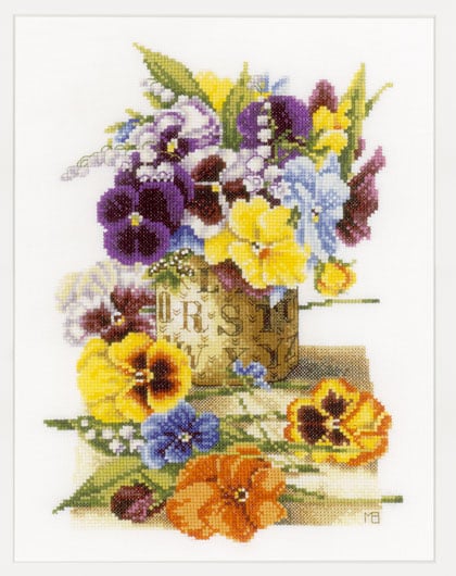 pot of pansies de lanarte - marjolein bastin - kit au point de croix
