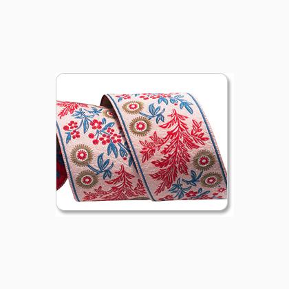 Passementerie Jacquard - Red Garland on Pink - 38 mm