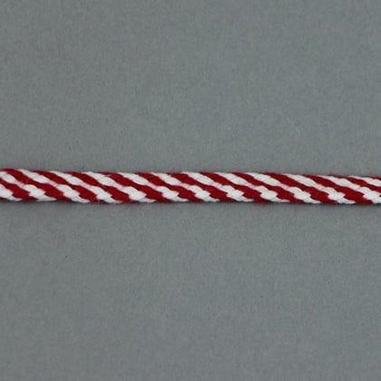 Lacet tressé plat diagonales - Écru et Vermillon