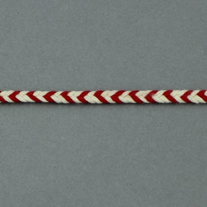 Lacet tressé plat chevrons - Écru et Vermillon