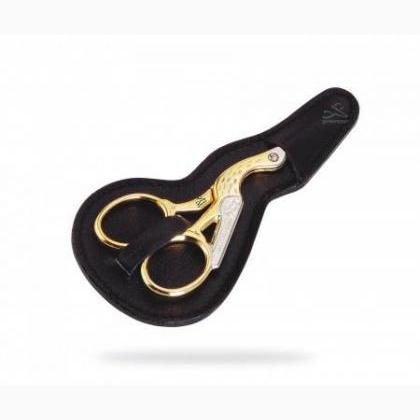 Ciseaux Broderie Cicogne Or – Sac en Cuir – Optima Idee Regalo –
