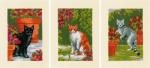 Cartes à broder : Les chats entre fleurs