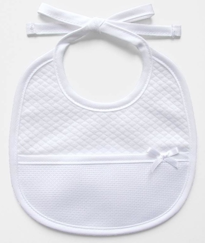 Bavoir Baptême - blanc en tissu avec motifs losange