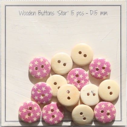 Stars - Boutons en bois - 15 mm - Rose