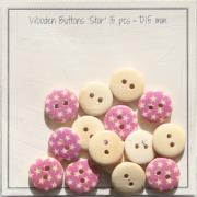 Stars - Boutons en bois - 15 mm - Rose