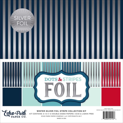 Set Papier pour décorations - Winter Silver Foil Stripe