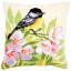 Coussin : Mésange et fleurs