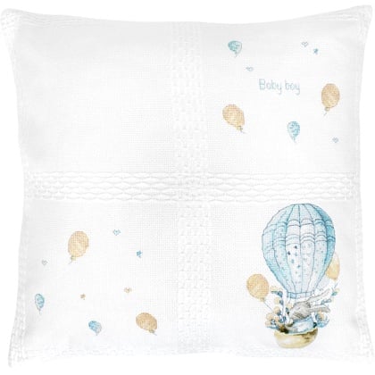 Coussin - Baby Boy - Rabbit in a flying balloon