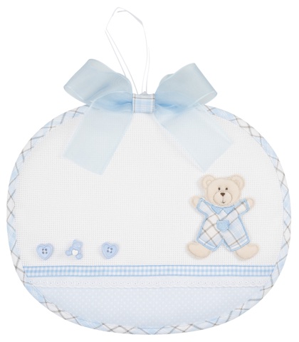 Ornement Naissance Ours écossais - Bleu ciel