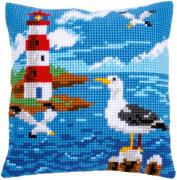 Coussin : Phare et mouettes