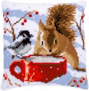 Coussin : Écureuil et mésange