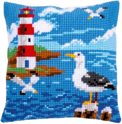 Coussin : Phare et mouettes
