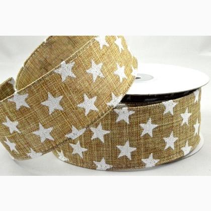 Ruban 25mm - Christmas Stars - Naturel