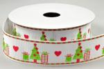 Ruban 25mm - Noël Grosgrain - Blanc & Vert