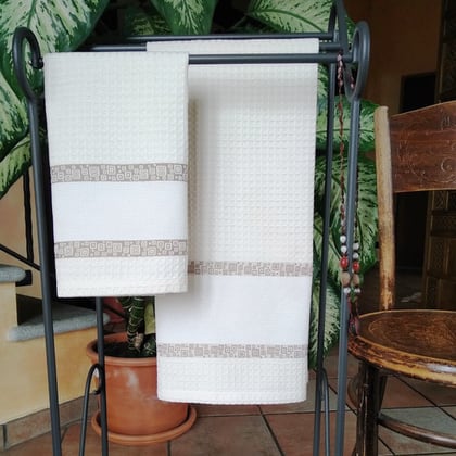 Lot de 2 serviettes - Rayon de miel - Ecru