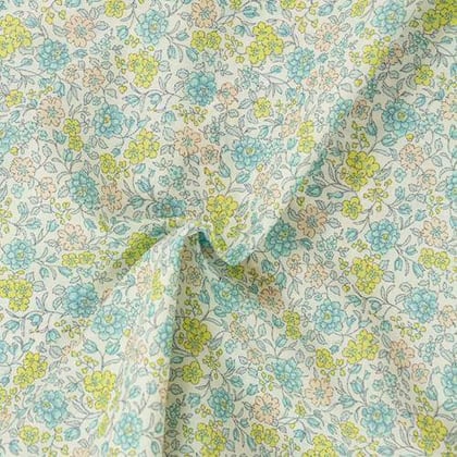 Voile imprime coton bio - Fleuri jaune et ciel