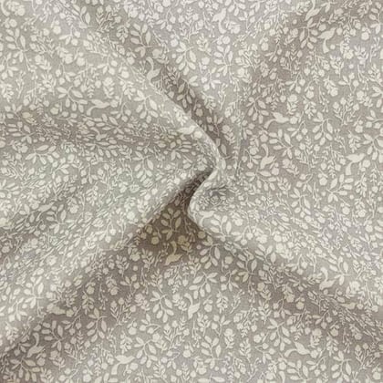 Voile imprime coton bio - Oiseaux et feuilles gris