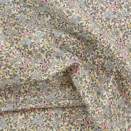 Voile imprime coton bio - Fleuri bleu et rose