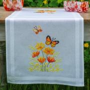 Chemin de table - Fleurs orange et papillons