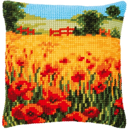 Coussin : Paysage coquelicots