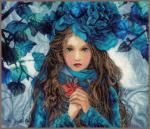 Fille aux fleurs bleues