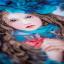 Fille aux fleurs bleues