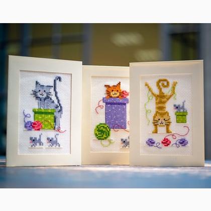 Cartes à broder : Chats ludiques