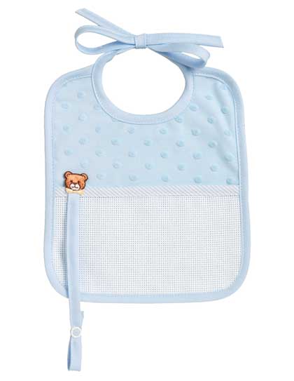 Bavoir Rectangulaire - Pois 3D - Porte-tétine - Bleue Ciel
