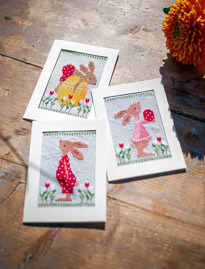 Cartes à broder : Lapins de Pâques - Set de 3