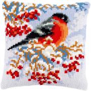 Coussin : Bouvreuil en hiver