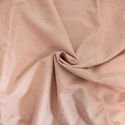 Voile imprimé de coton bio - Oiseaux dores fond rose