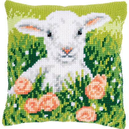 Coussin : Agneau et fleurs
