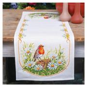 Chemin de table - Marguerites & rouge-gorge