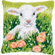 Coussin : Agneau et fleurs