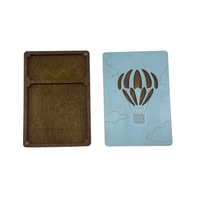 Coffret en bois - Montgolfière bleu