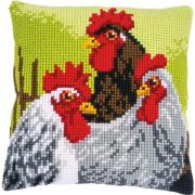 Coussin : Coq et poules