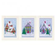 Cartes à broder : Maisons d'hiver - Set de 3