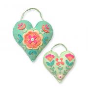 Kit Feutrine - 2 Petits coeurs fleuris folk art