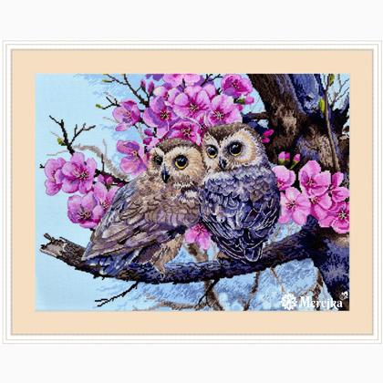 Two Owls in Spring Blossom