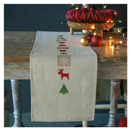 Chemin de table - Arbres de Noël à damier