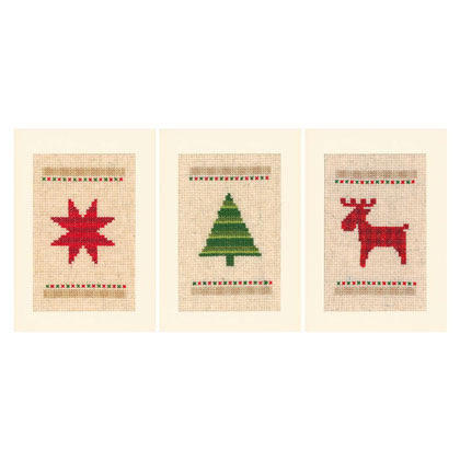 Cartes à broder : Arbres de Noël à damier - Set de 3