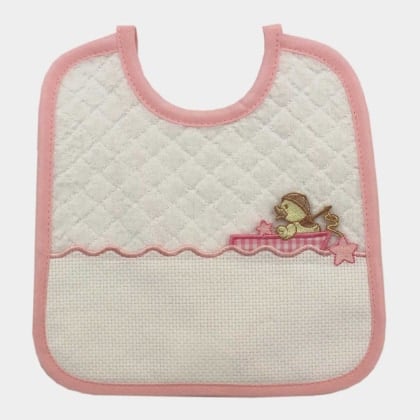 Bavoir avec pochette en tissu aida - Bateau - Rose