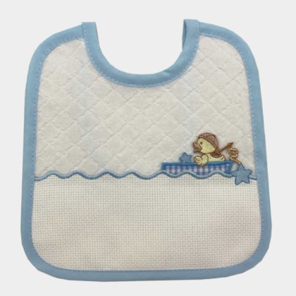 Bavoir avec pochette en tissu aida - Bateau - Bleu