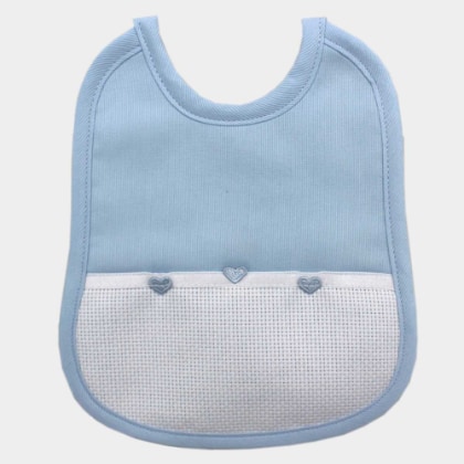 Bavoir brodable avec bordure en satin - Coeurs - Bleu
