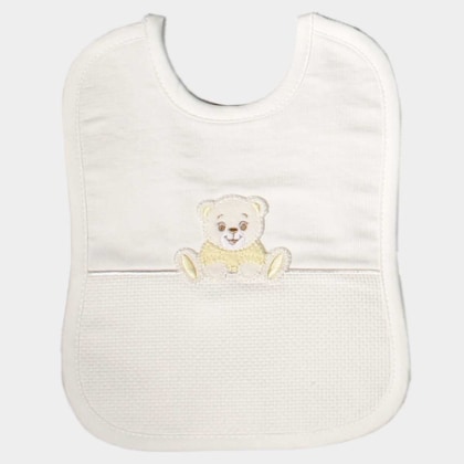 Bavoir avec pochette en tissu aida - Ourson - Beige