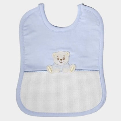 Bavoir avec pochette en tissu aida - Ourson - Bleu